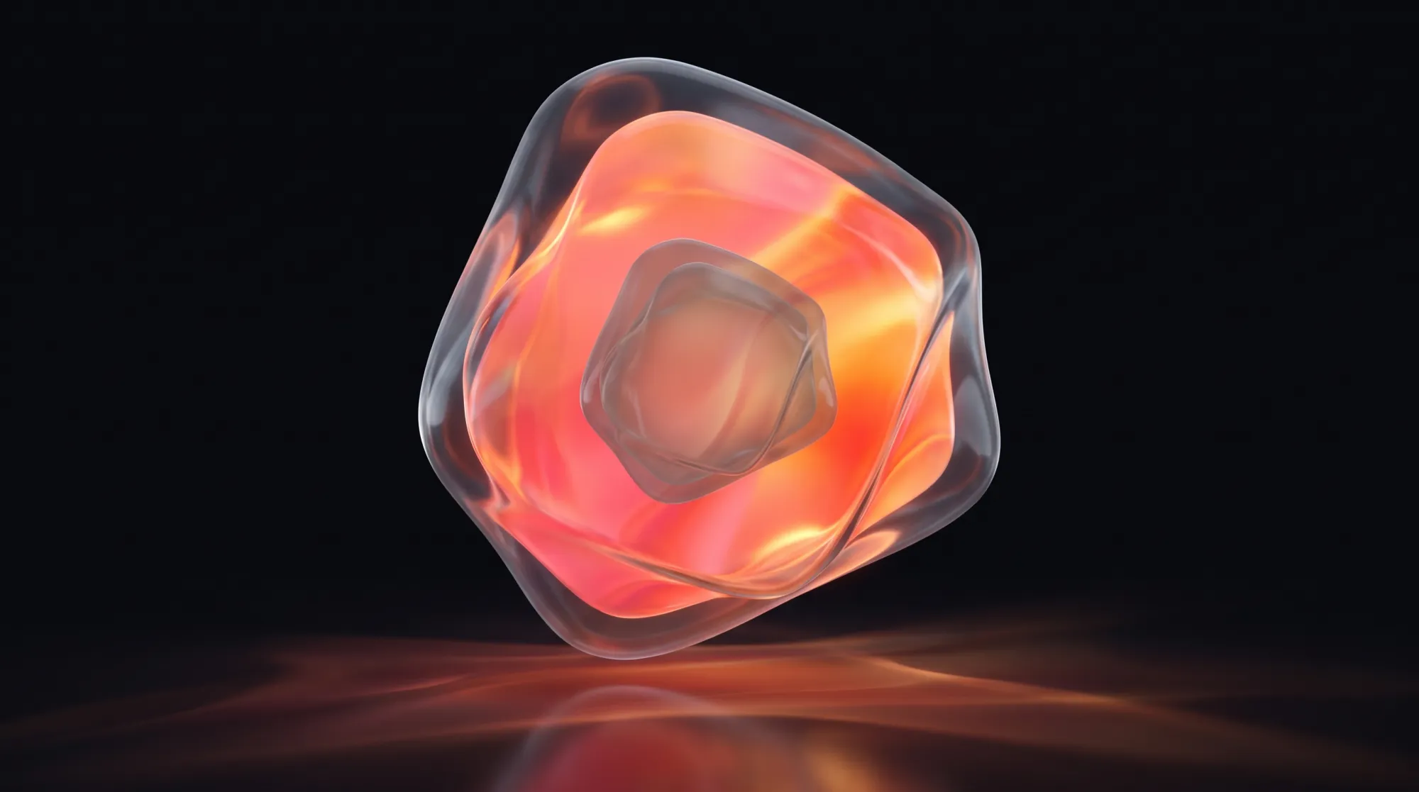 A glowing translucent colour volume with a smaller, duller volume nested inside it